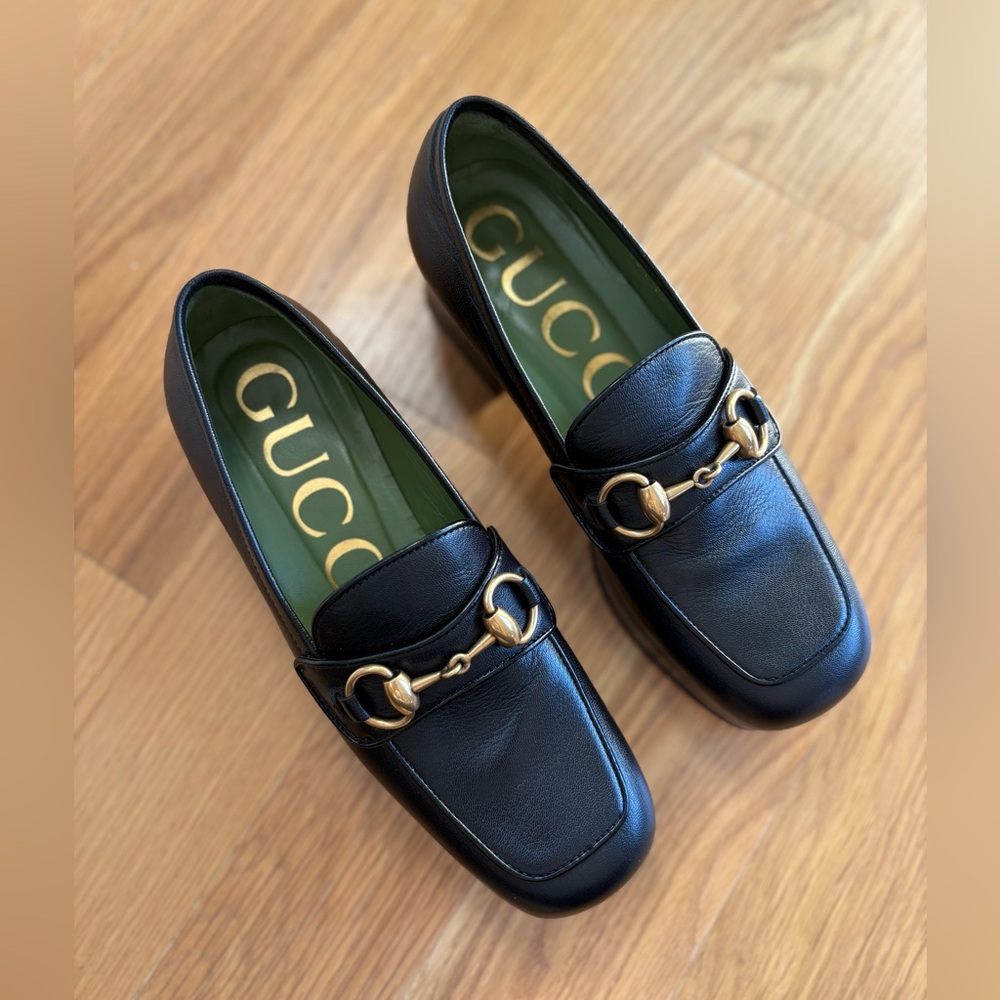 Gucci Quentin Granada Kid Nero Loafers- Black Leather Horsebit- EU35.5 (US 5)